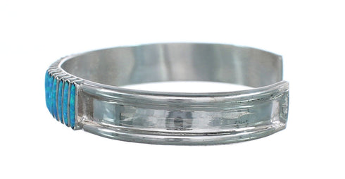Blue Opal Inlay Sterling Silver Zuni Indian Cuff Bracelet AX123912